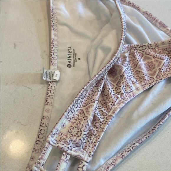 Athleta Aqualuxe Bikini Purple and Cream Halter Top Low Rise Bottoms Small Med - Picture 6 of 7